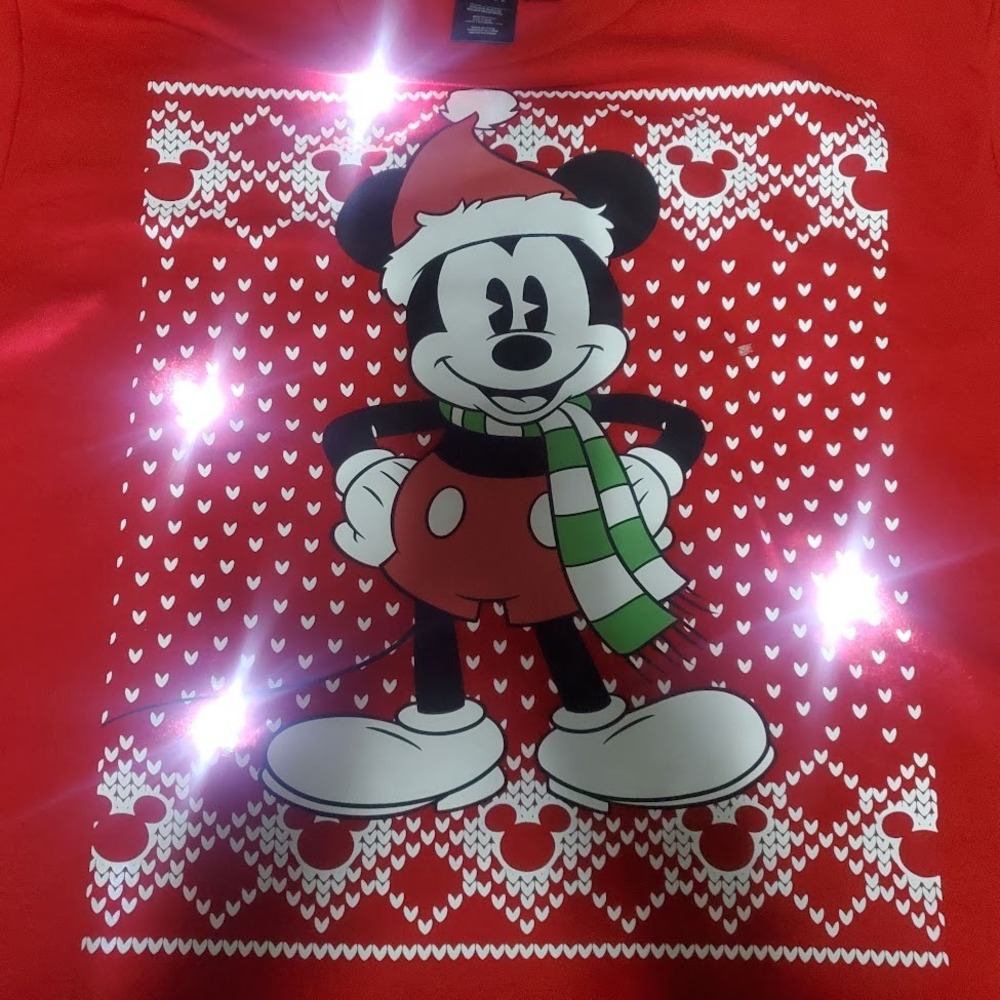 Disney Unisex Red Mickey Mouse Light Up Christmas Sweater - Size‎ 3XL *WORKS*